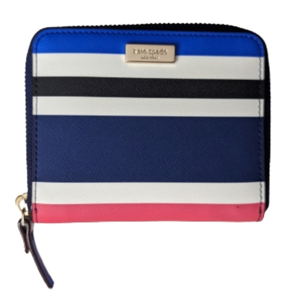 NWT Kate Spade striped bi-fold zip wallet outside card slip pocket inside bill